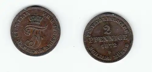 2 Pfennig Kupfer Münze Mecklenburg-Schwerin 1872 B (122673)