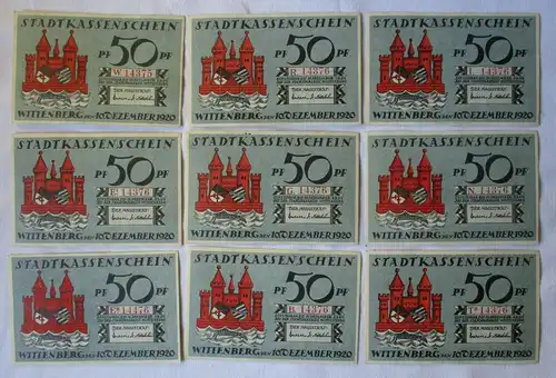 9 x 50 Banknoten Notgeld Stadt Wittenberg 1920 (126040)