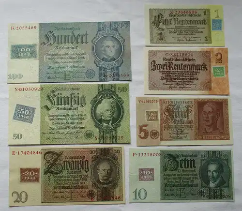 Satz DDR mit 7 Banknoten 1 - 100 Mark 1948 Kuponausgabe KASSENFRISCH ! (110572)