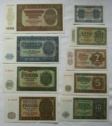Satz DDR mit 9 Banknoten 50 Pfennig - 1000 Mark 1948 KASSENFRISCH ! (112167)