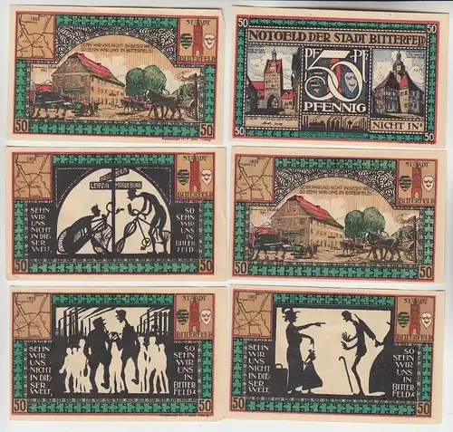 6 Banknoten 50 Pfennig Notgeld Stadt Bitterfeld 1921 (113572)