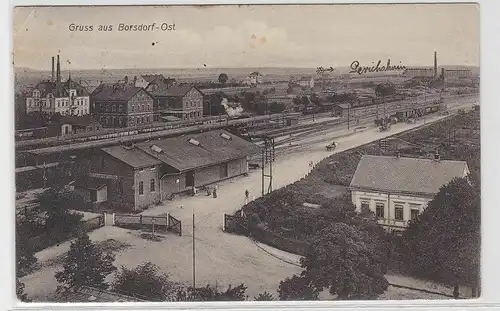 92783 Ak Gruss aus Borsdorf Ost Blick auf die Bahnanlagen 1912
