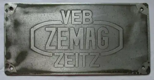 Reklame Blechschild VEB Zemag Zeitz Eisengießerei & Maschinenbau AG (129432)