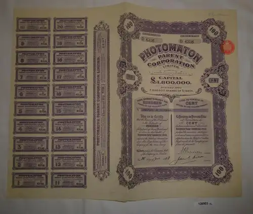 1 Pfund 100 Aktien Photomaton Parent Corporation London 30. Juni 1928 (126903)