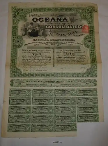 5 Shillings 10 Aktien The Oceana Consolidated Company 21. Januar 1929 (127221)
