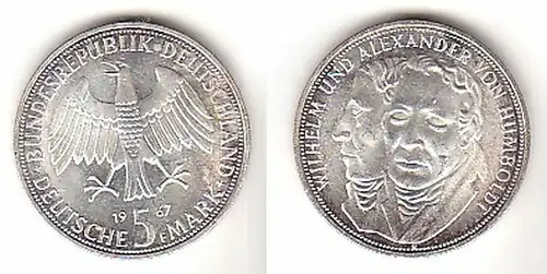 5 Mark Silber Münze Deutschland Gebrüder Humboldt 1967 F (114921)