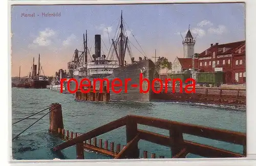 81006 Feldpost Ak Memel Klaipeda Hafenbild mit Dampfer 1915