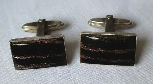 Stilvolle 835er Silber Manschettenknöpfe mit schwarzem Stein besetzt (109758)