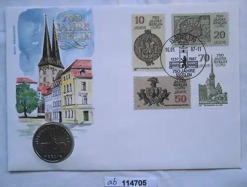 114705 Numisbrief 750 Jahre Berlin Nikolaiviertel mit 5 Mark Münze DDR von 1987