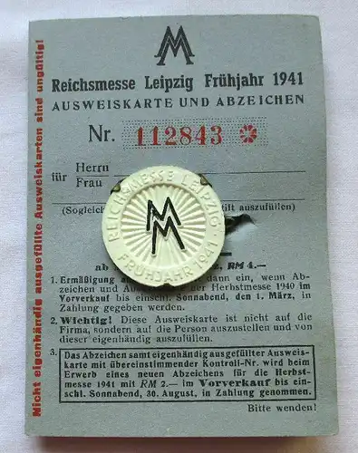 Reichsmesse Ausweis Leipziger Frühjahrsmesse 1941 + Besucherabzeichen (124885)