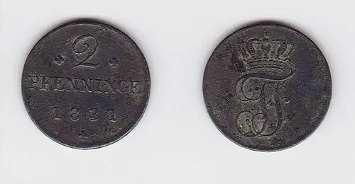 2 Pfennige Kupfer Münze Mecklenburg Schwerin 1831 (117192)