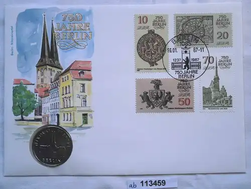 113459 Numisbrief 750 Jahre Berlin Nikolaiviertel mit 5 Mark Münze DDR von 1987