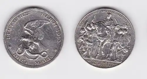 3 Mark Silber Münze Preussen "Der König rief und alle, alle kamen" 1913 (122137)