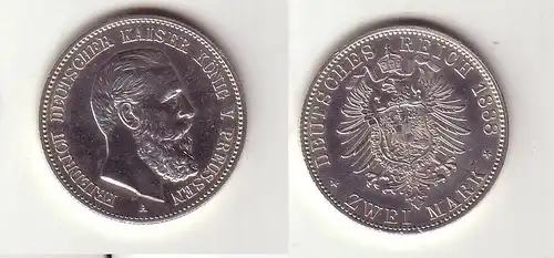 2 Mark Silber Münze Preussen Kaiser Friedrich 1888 (112407)