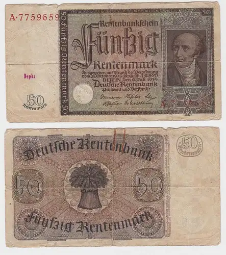 50 Rentenmark Banknote Deutsches Reich 6.7.1934 Rosenberg 165 (120723)