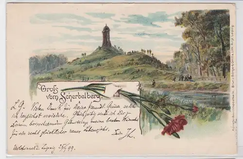 87949 Lithografie AK Gruss vom Scherbelberg mit Rosentalturm 1899