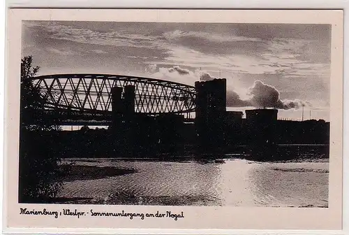 49522 Ak Marienburg Westpreussen Sonnenuntergang an der Nogat um 1940
