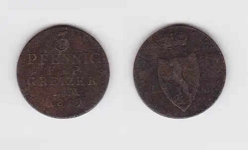 3 Pfennig Kupfer Münze Greiz 1819 L.M. (122878)