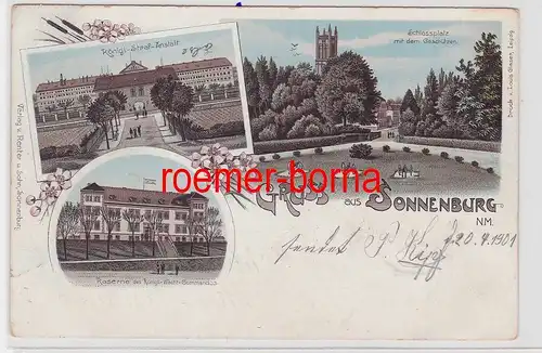 84456 Ak Lithographie Gruss aus Sonnenburg N.M. Slonsk Kaserne usw. 1901