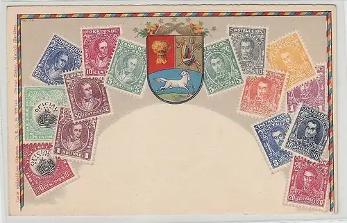 65861 Wappen Ak Venezuela mit Briefmarken um 1900