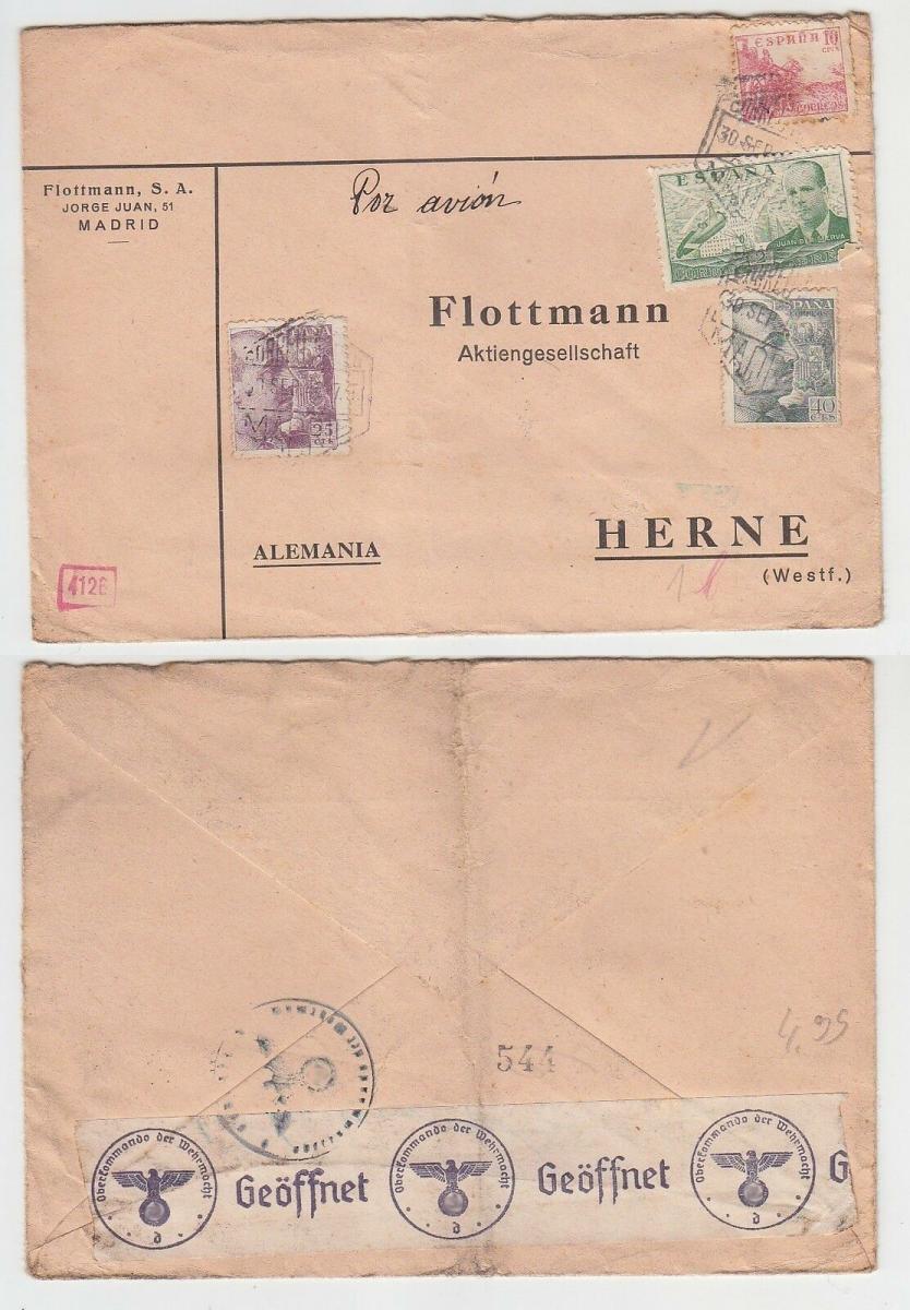 65738 seltener Zensur Post Brief von Madrid Spanien nach Herne in Westf