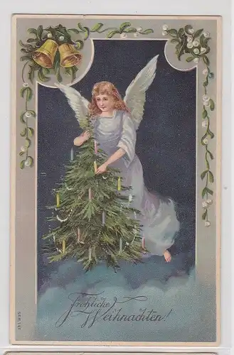 88904 Fröhliche Weihnachten Ak schwebender Engel mit Tannenbaum 1912