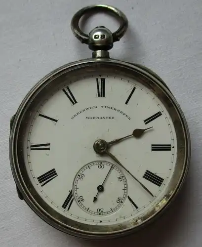 Elegante Greenwich Timekeeper Taschenuhr Silber Schlüsselaufzug Chester (109678)