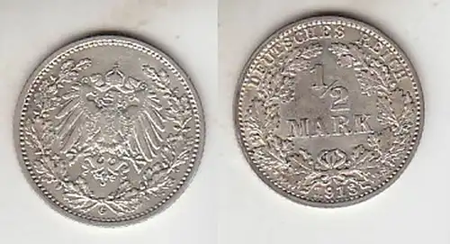 1/2 Mark Silber Münze Kaiserreich 1913 G, Jäger 16  (111603)