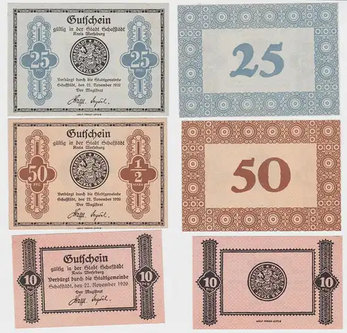 10, 25 & 50 Pfennig Banknoten Notgeld Stadt Schafstädt 1920 (120270)