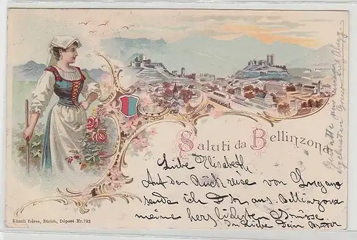 78549 Ak Lithographie Saluti da Bellinzona in der Schweiz 1899
