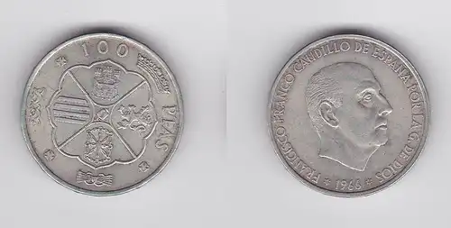 100 Pesetas Silber Münze Spanien 1966 (124639)