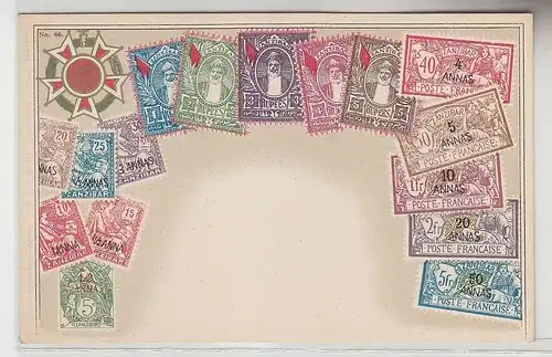 34077 Wappen Ak Sansibar Zanzibar mit Briefmarken um 1900