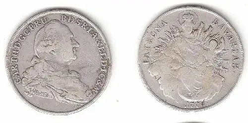 1 Taler Silber Muenze Bayern Karl II. Theodor 1778 Madonnentaler