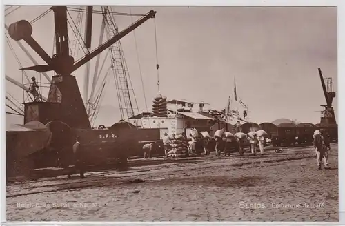 83917 Foto Ak Santos Brasilien Embarque de Café, Hafen 1914