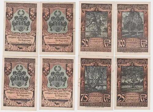 4 Banknoten Notgeld Stadt Celle Celler Quartett o.D. Heidebilder (1922) (121095)
