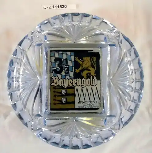 Werbe-Aschenbecher aus Glas Yamos Dresden Zigaretten Bayerngold um 1930 (111520)