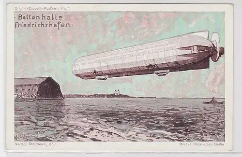 87403 Original Zeppelin Postkarte Nr.1 Ballonhalle Friedrichshafen um 1920