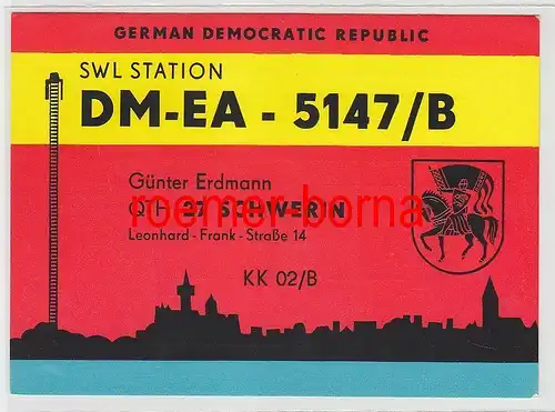 72780 QSL Karte Funker Funkamateur DDR SWL Station DM-EA-5147/B Schwerin 1970