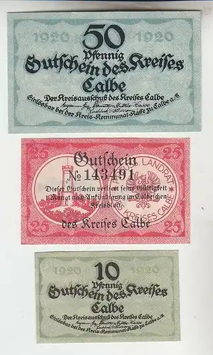 10, 25, 50 Pfennige Banknoten Notgeld Stadt Calbe an der Saale 1920 (111172)