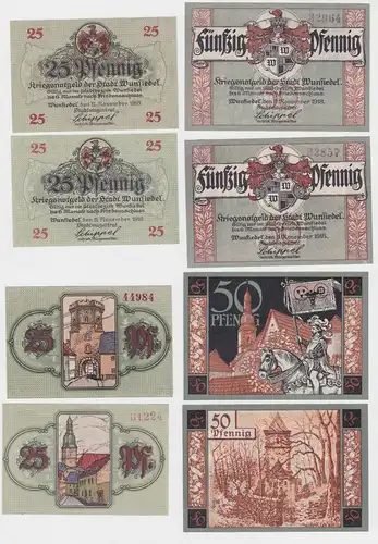 2x 25 & 2x 50 Pfennig Banknoten Notgeld Stadt Wunsiedel 11.11.1918 (121326)