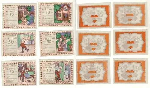 6 Banknoten Notgeld Gemeinde Schobüll um 1920 (112387)