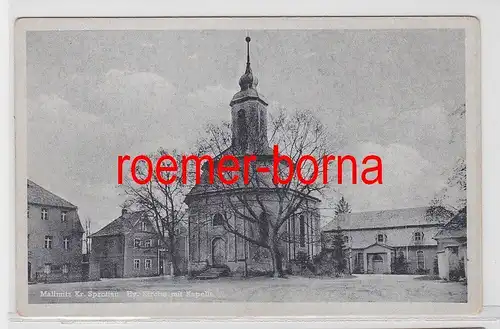 20916 Ak Mallmitz Małomice Kreis Sprottau Kirche mit Kapelle um 1940