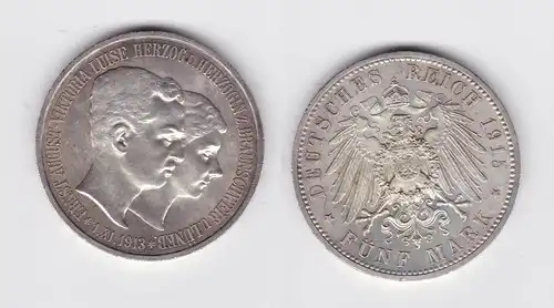 5 Mark Silber Münze Braunschweig Hochzeit 1915 A (118125)