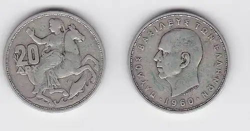 20 Drachmen Silber Münze Griechenland 1960 (117121)