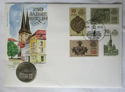 118515 Numisbrief 750 Jahre Berlin Nikolaiviertel mit 5 Mark Münze DDR von 1987