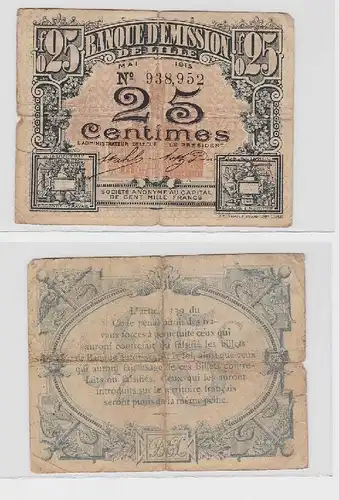 25 Centimes Banknote Frankreich Banque dÉmission de Lille 1915 (119160)