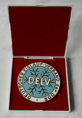 Emaillierte DDR Medaille Deutscher Eislaufverband der DDR DELV im Etui (125017)