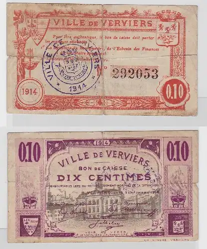 10 Centimes Banknote Belgien Ville de Verviers 1914  (119152)