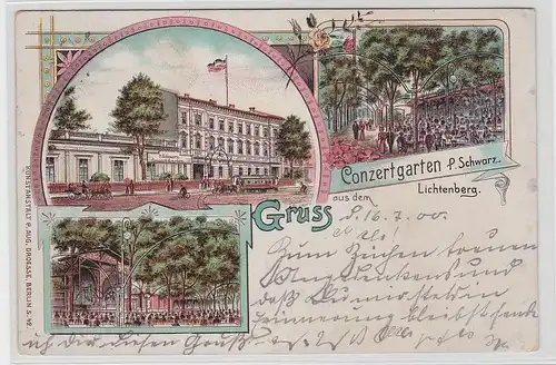 92643 Ak Lithographie Gruß aus dem Conzertgarten P.Schwarz Lichtenberg 1900