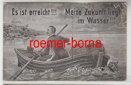 80335 Ak Satire Wilhelm II Meine Zukunft liegt im Wasser Ruderboot Korfu um 1910